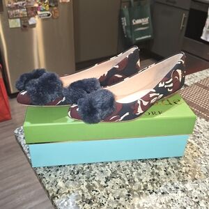kate spade Women's Floral Flats with Faux Fur Pom